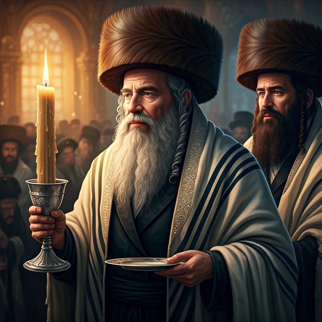 Ethereal Hasidic Rebbe in Opulent Synagogue Setting