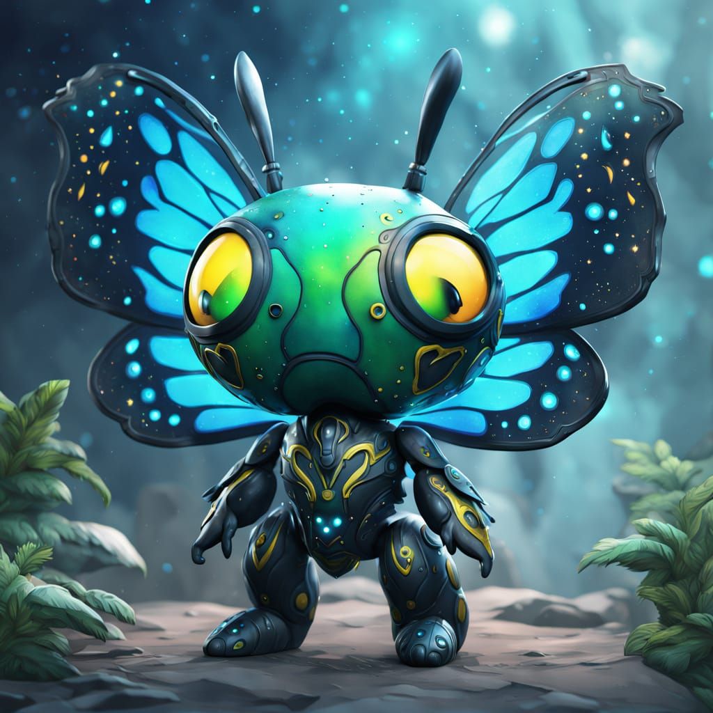 Futuristic Chibi Butterfly Humanoid in Vibrant Colors