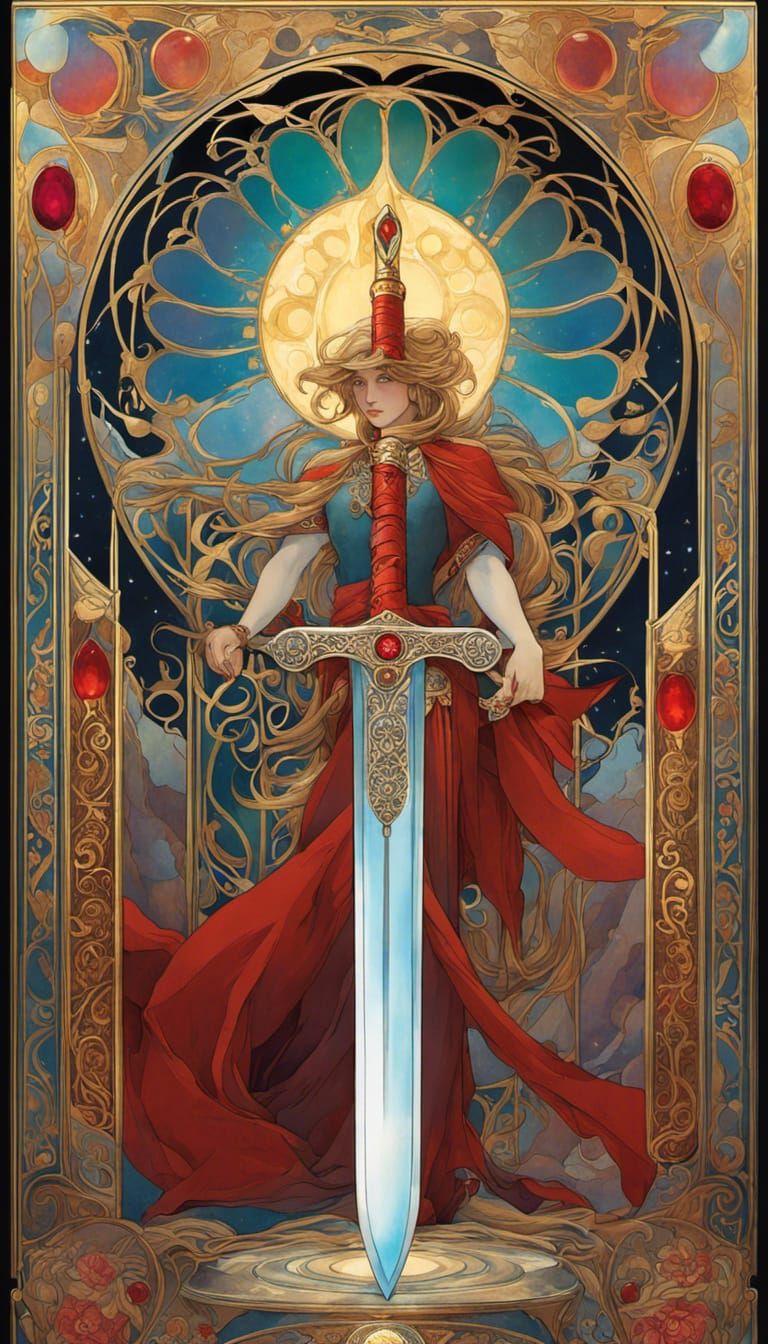 Ace of Swords Tarot Card in Art Nouveau Style