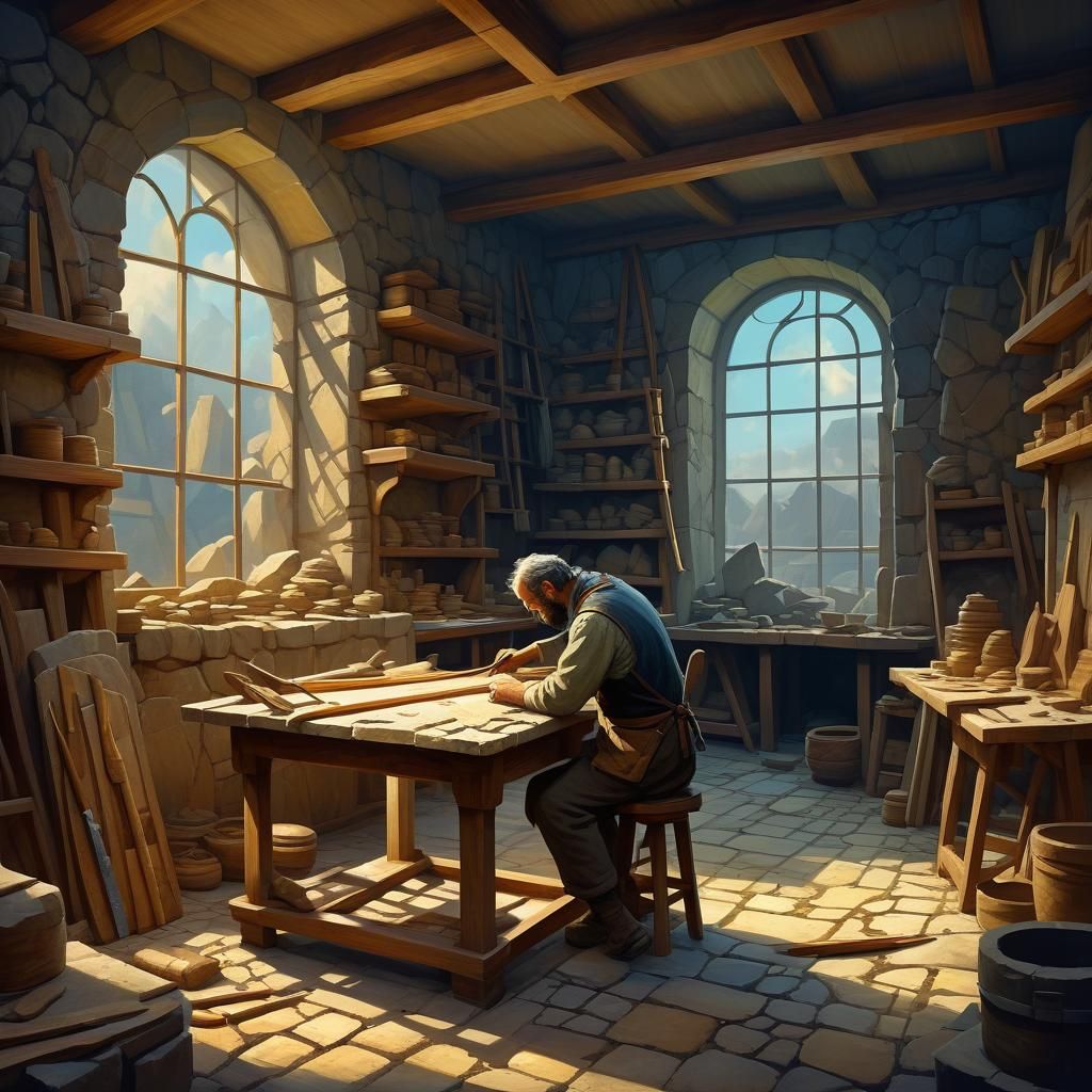 Ominous Stonemason Atelier: Intricate Concept Art