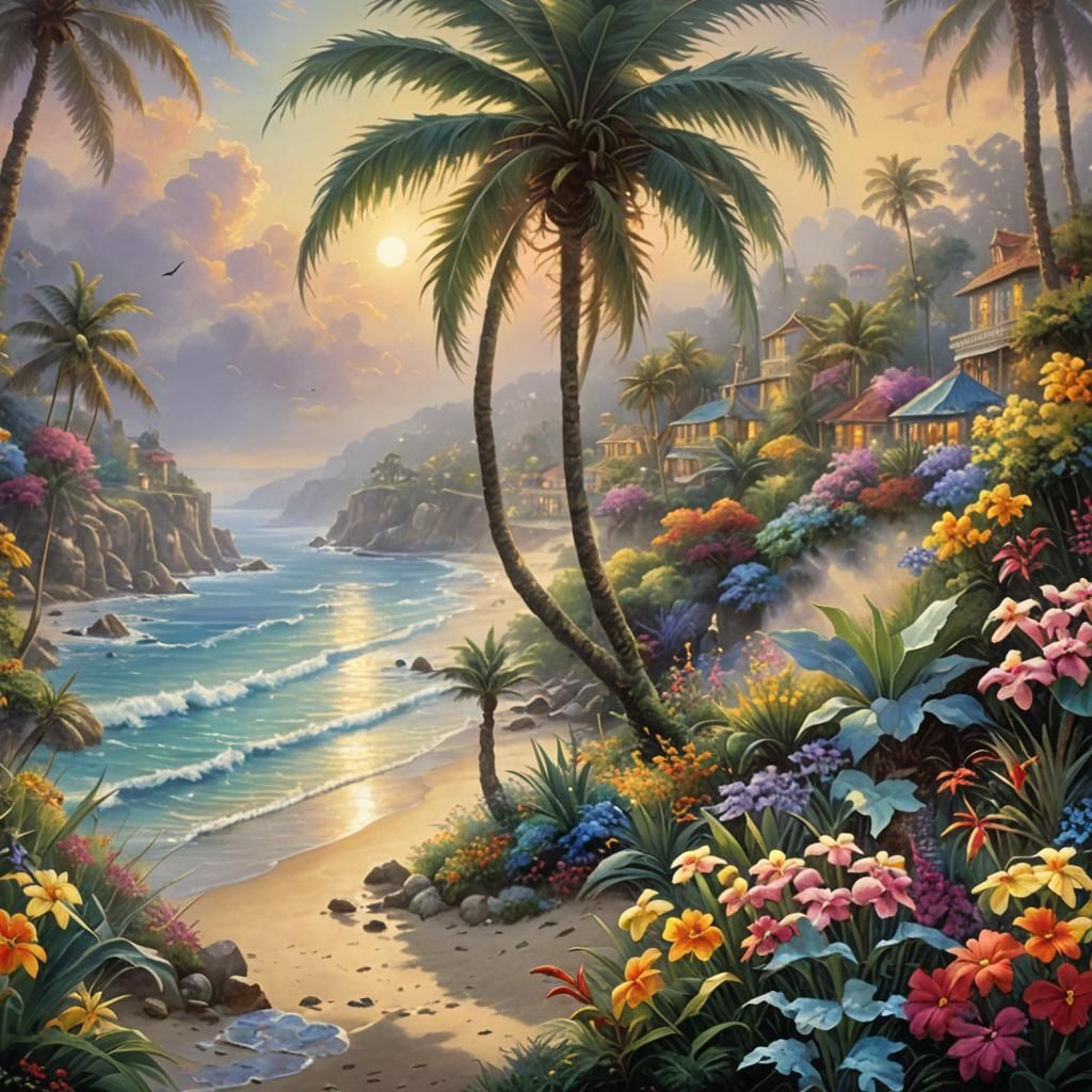 Exotic Beach Scene in Ethereal Fantasy Style