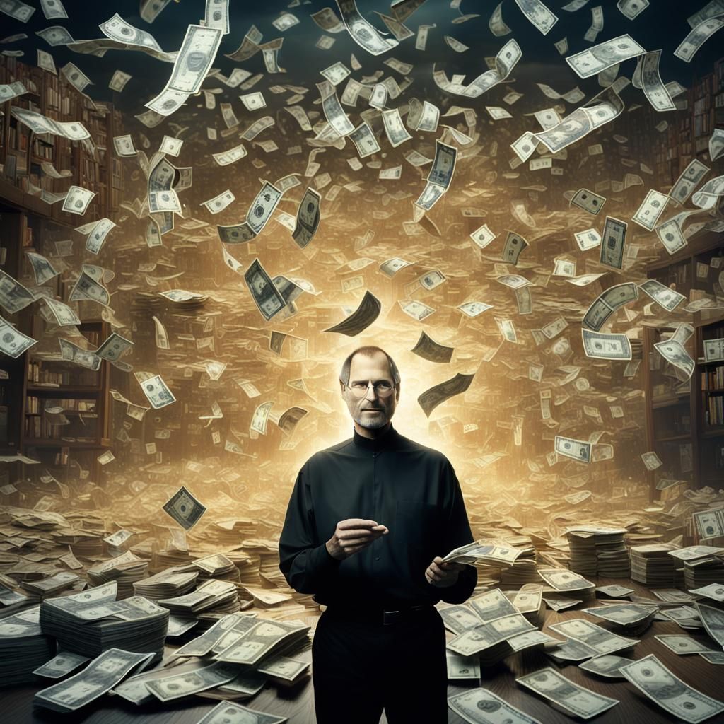 Steve Jobs Surrounded by Glowing Dollar Bills