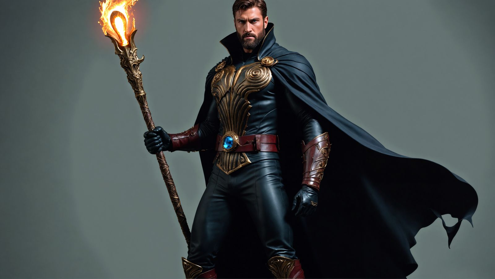 Regal Dark Fantasy Hero Stands Tall in Elegant Black Attire