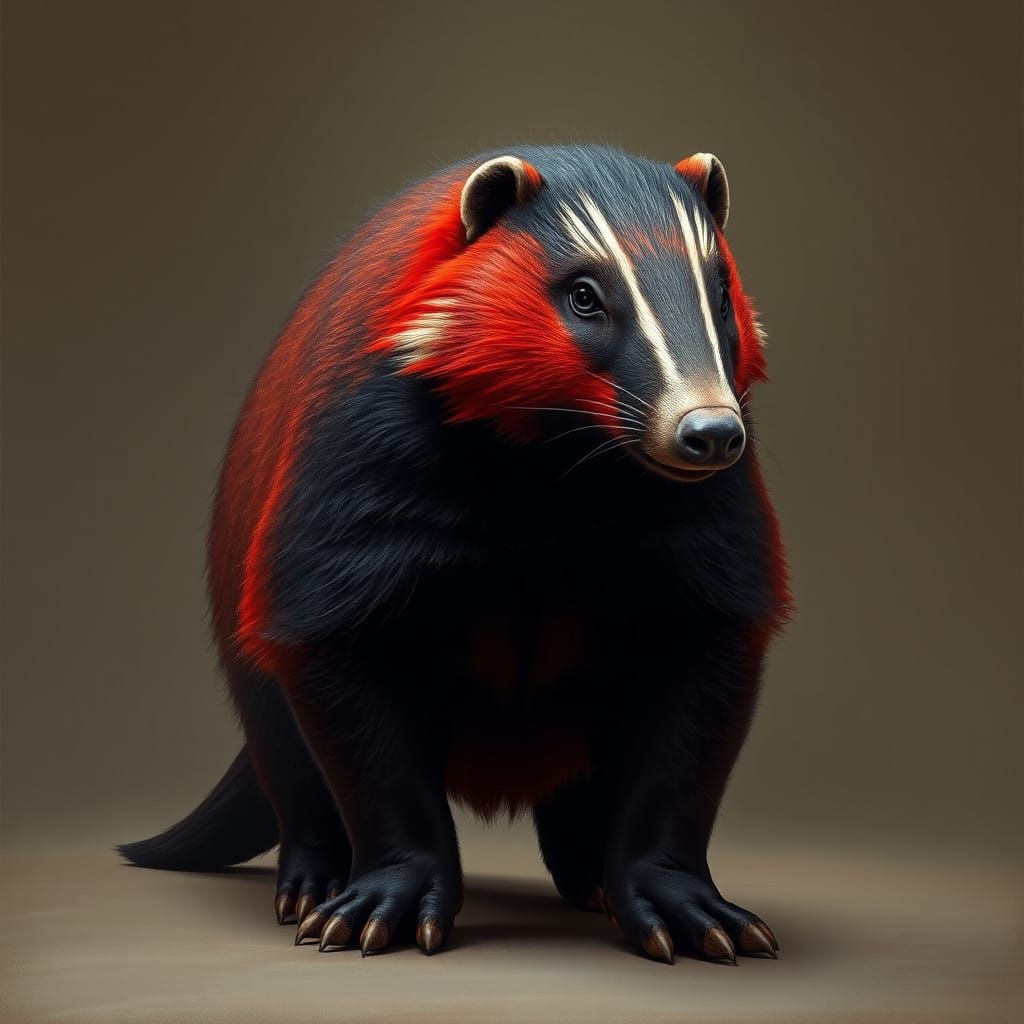 Robust Badger-Like Creature in Dark Red Coat