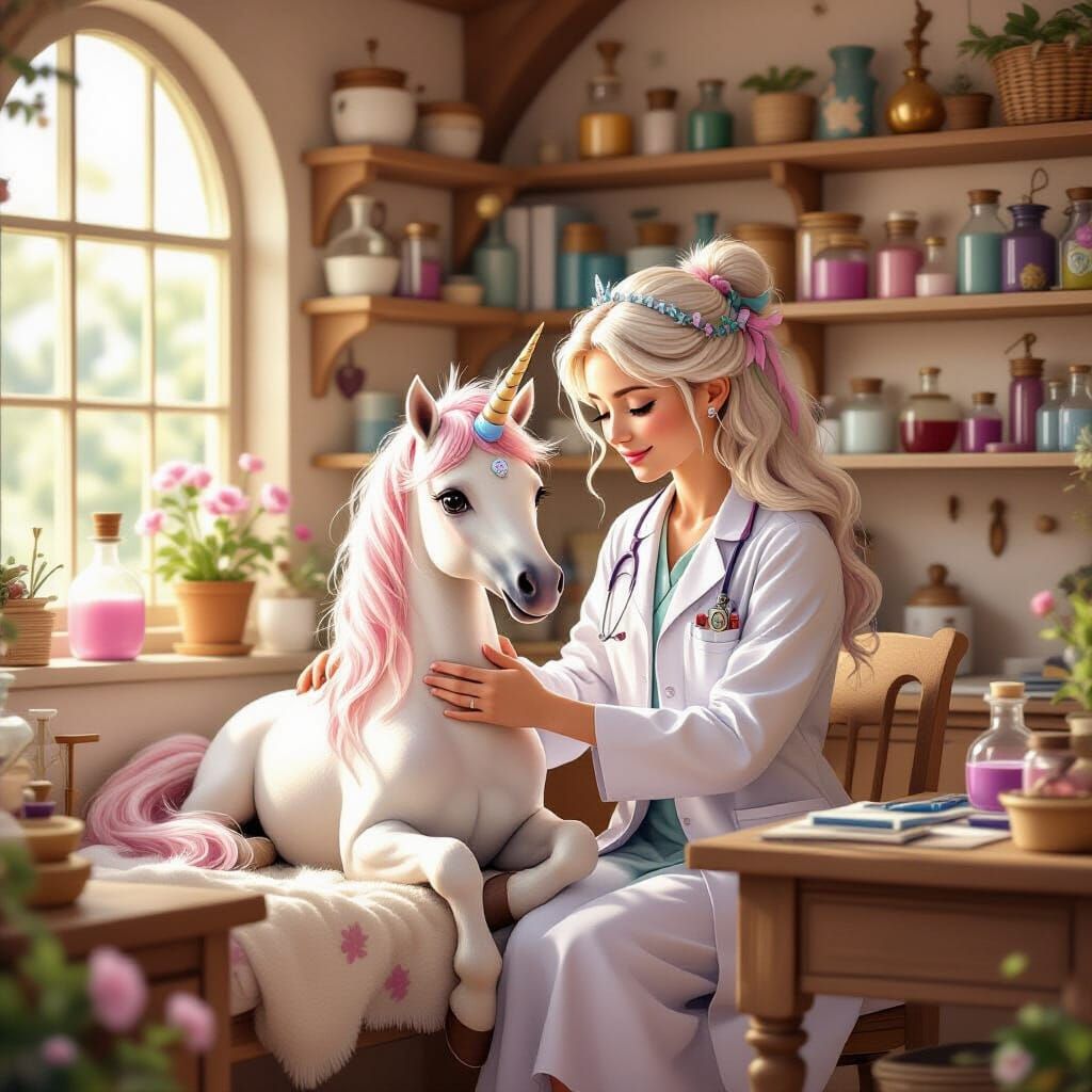 Magical Veterinarian Tends to Unicorn in Cozy Fantasy Clinic