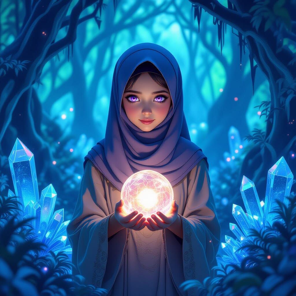 Girl in Alien Forest, Art Nouveau and Ghibli Animation