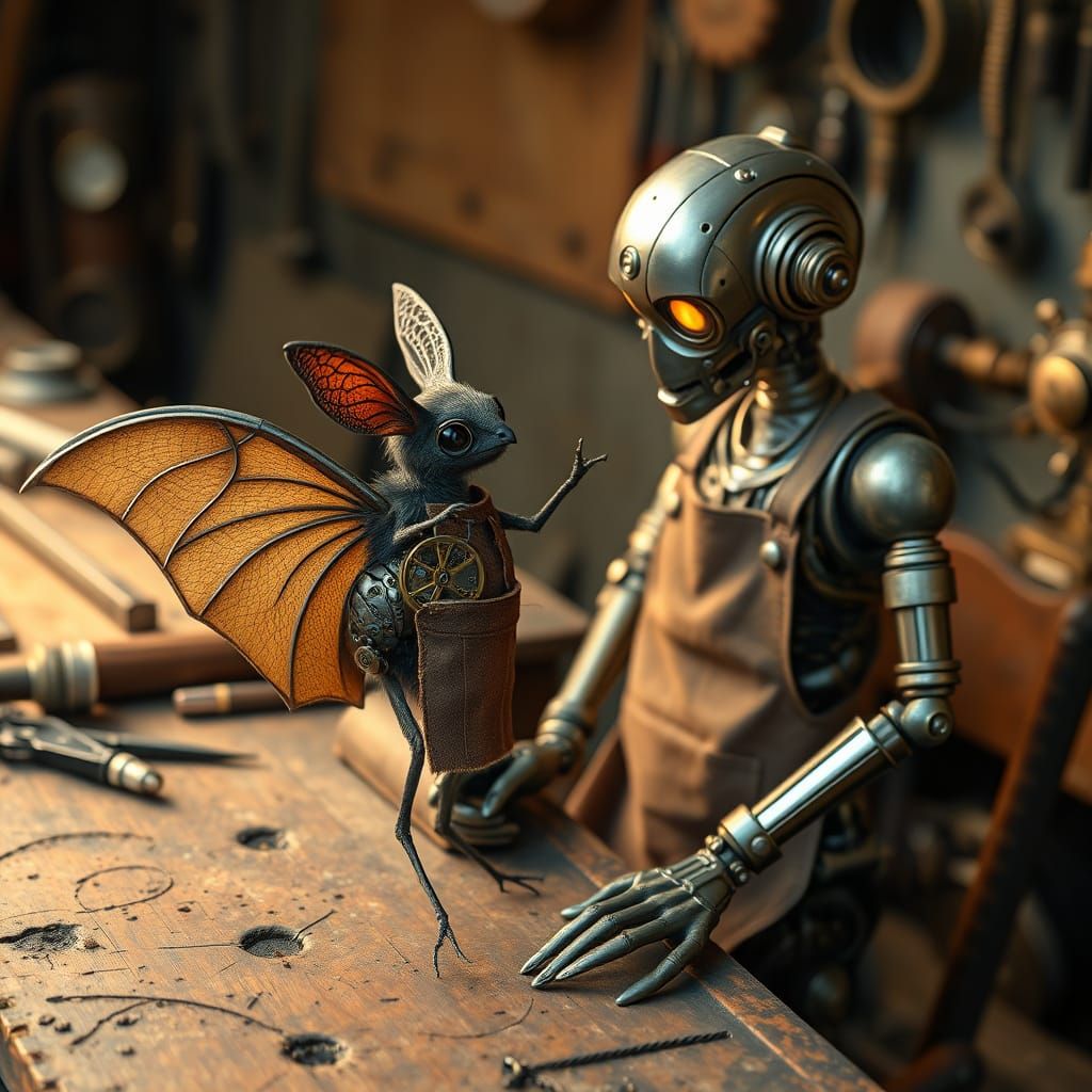 Steampunk Robot and Android Collaborate on Invention