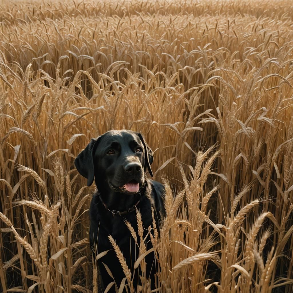 Black Lab Walks Through Golden Wheat Field