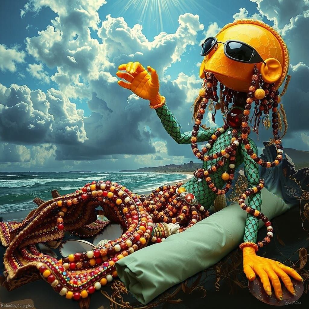 Hyperrealistic Beach Scene with Palm Trees and Ocean Waves