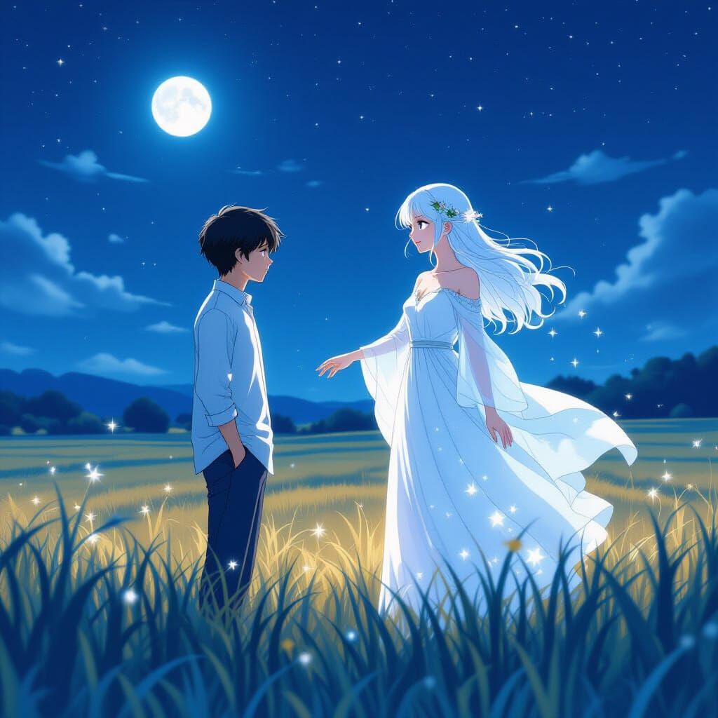 Dreamlike Starlight Spirit Visits Man in Anime Style