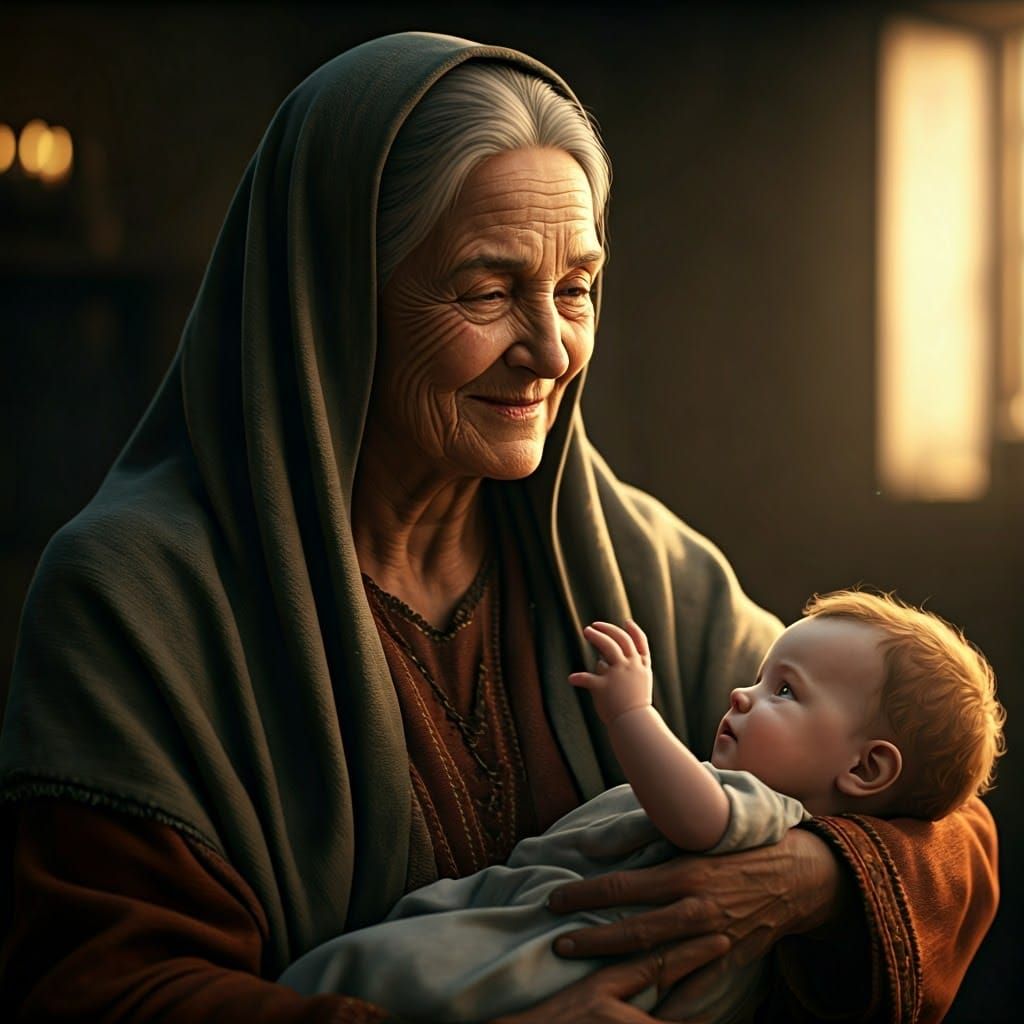 Serene Biblical Scene with Mother and Child