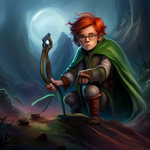 Halfling Artificer Fires Magic Crossbow: Fantasy Concept Art