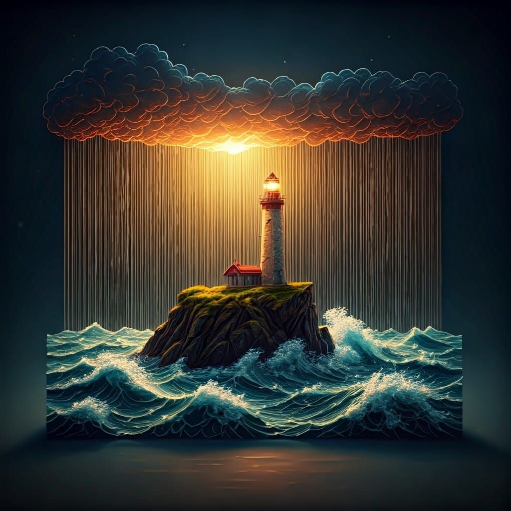 Dramatic Lighthouse in Stormy Seas: 3D String Art