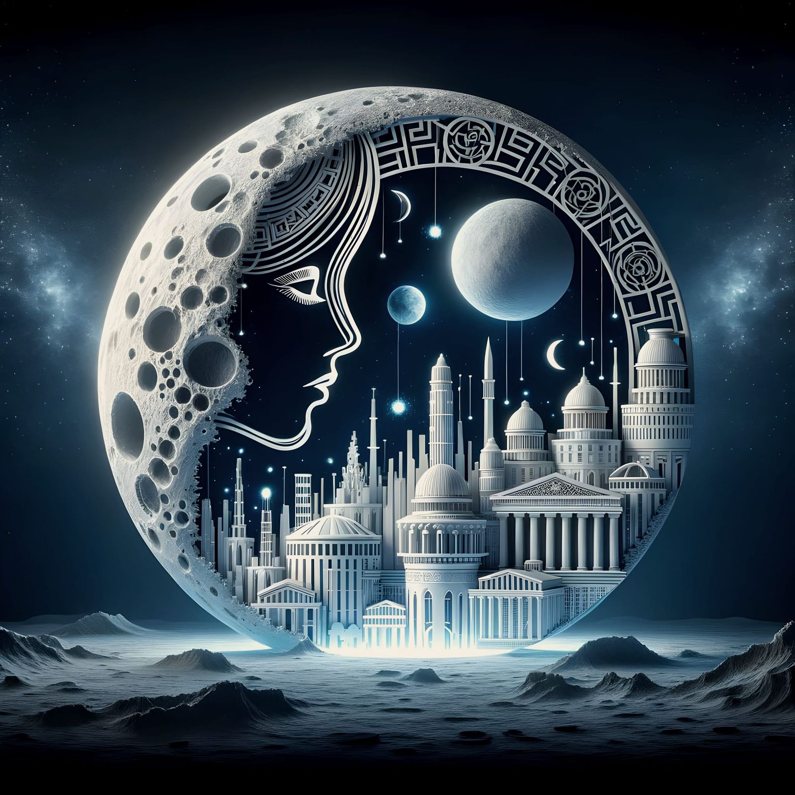 Hollow Moon City: Greek-Roman Utopia in 3D