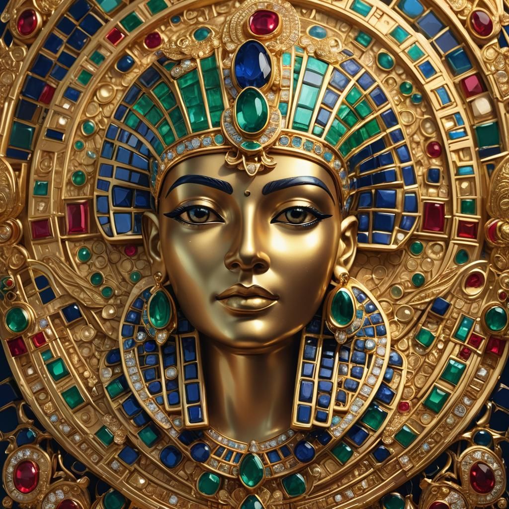 Egyptian Goddess Brooch in Gold and Precious Stones