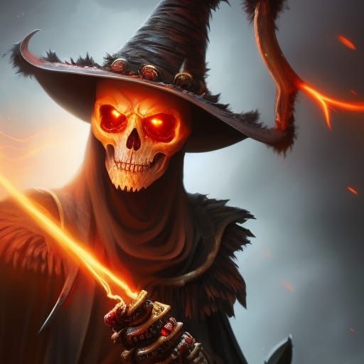 Lightning Skeletal Mage Portrait in Digital Art Style