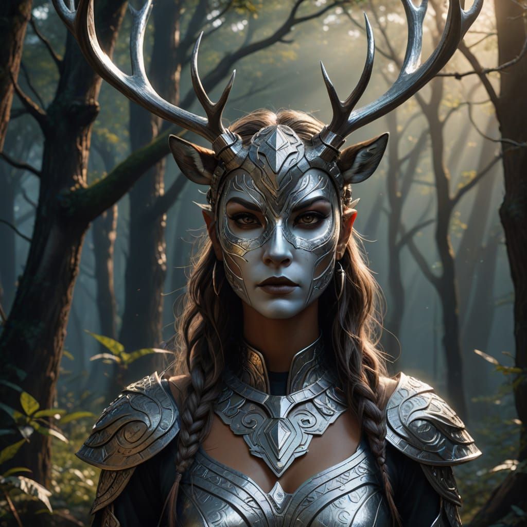 Supermodel Shamanic Avatar in Silver Doe Costume