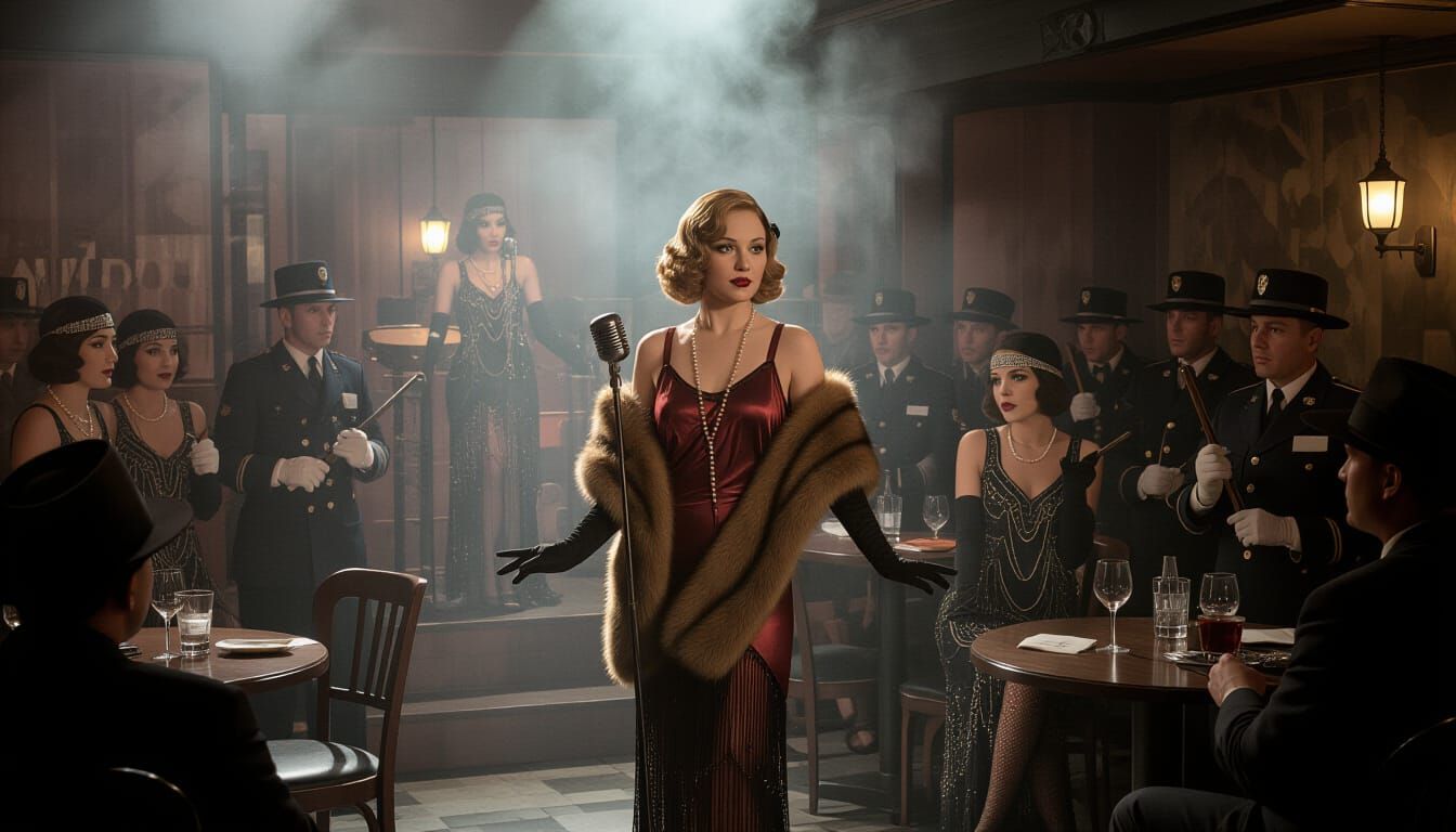 1930s Speakeasy Raid Under Noir Lighting