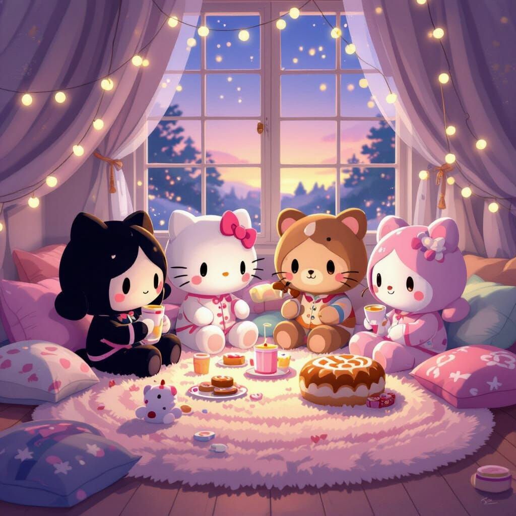 Sanrio Characters Pajama Party in Cozy Room