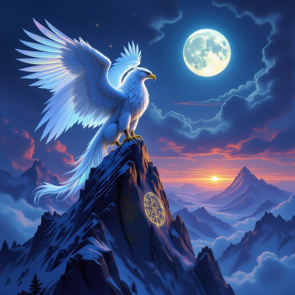 Griffin on Crystalline Peak Under Twin Moons