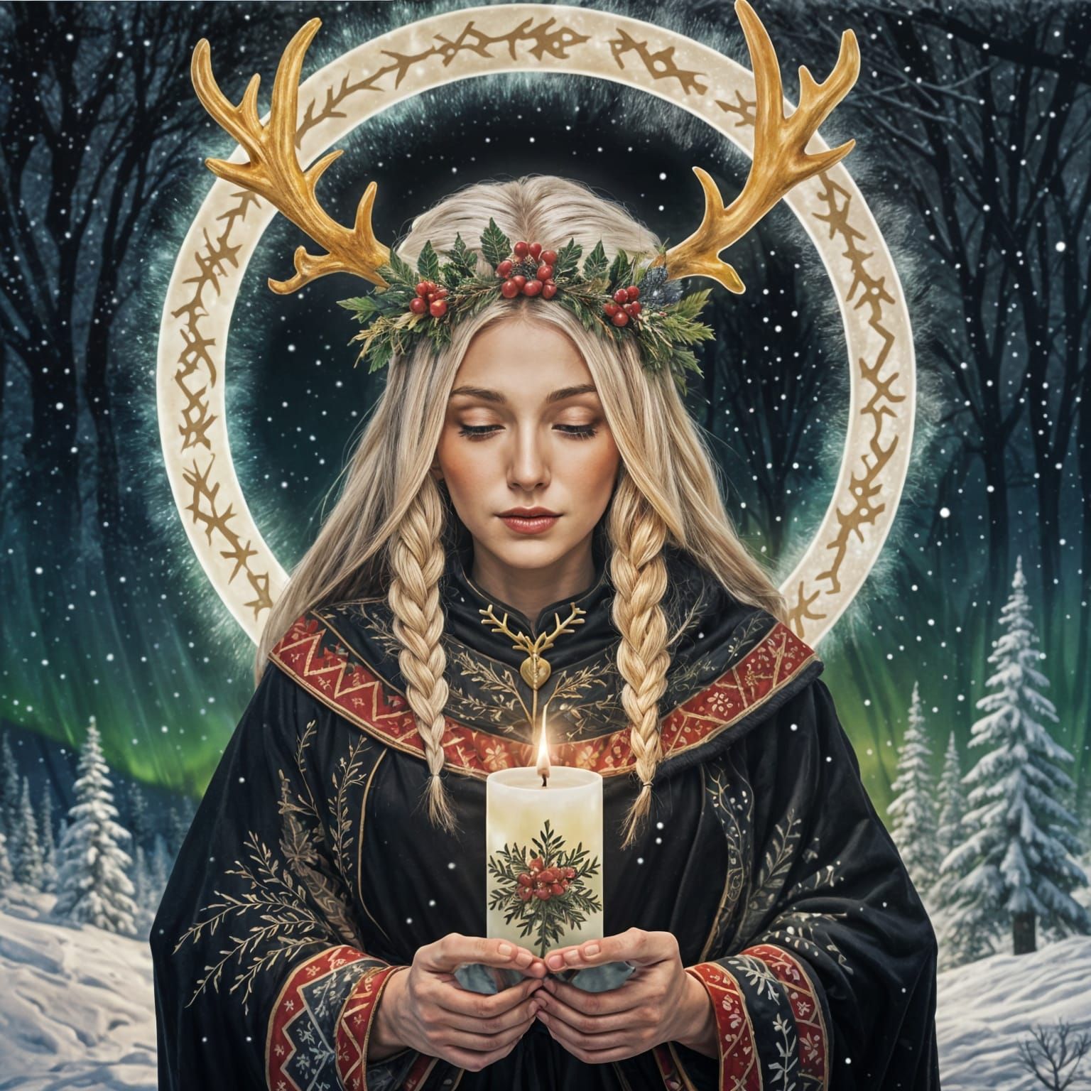 Winter Solstice Goddess in Nordic Yule Landscape