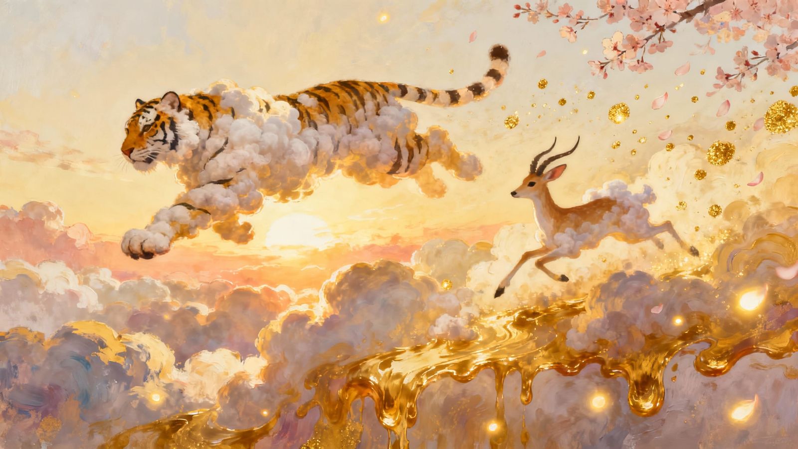 Golden Sunrise Sky Tiger Chasing Cloud Gazelle