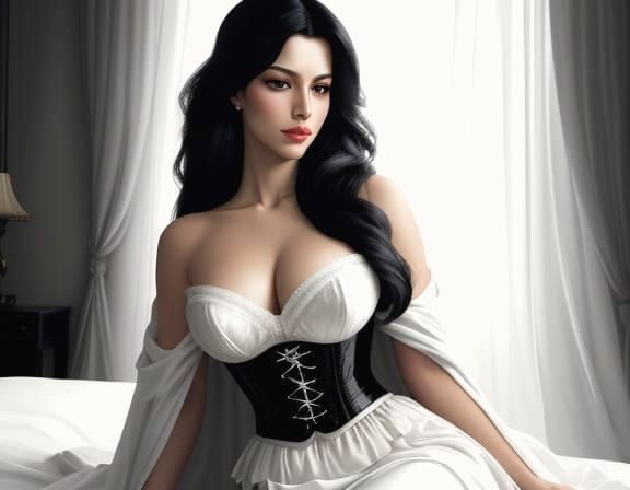 Elegant Woman in White Robe, Oil Portrait