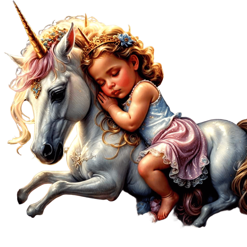 Baby Princess and Unicorn in Ethereal Light