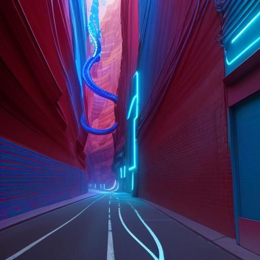 Neon serpents, red and blue,
Across steel canyons slither th...