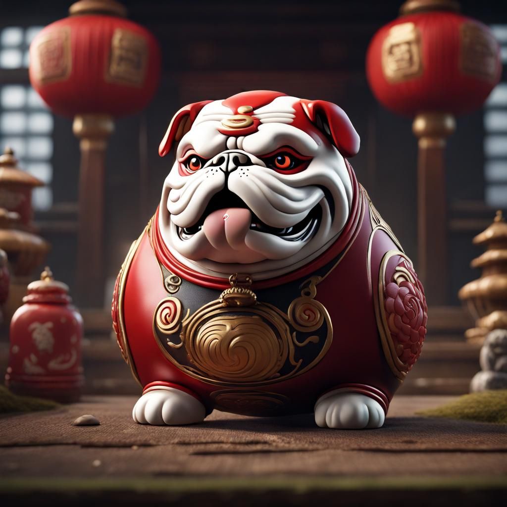 Bulldog as Daruma Doll: Detailed Matte Painting