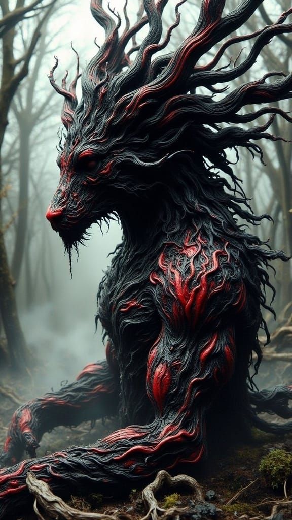 Mystical Creature in Biomechanical Surrealist Style