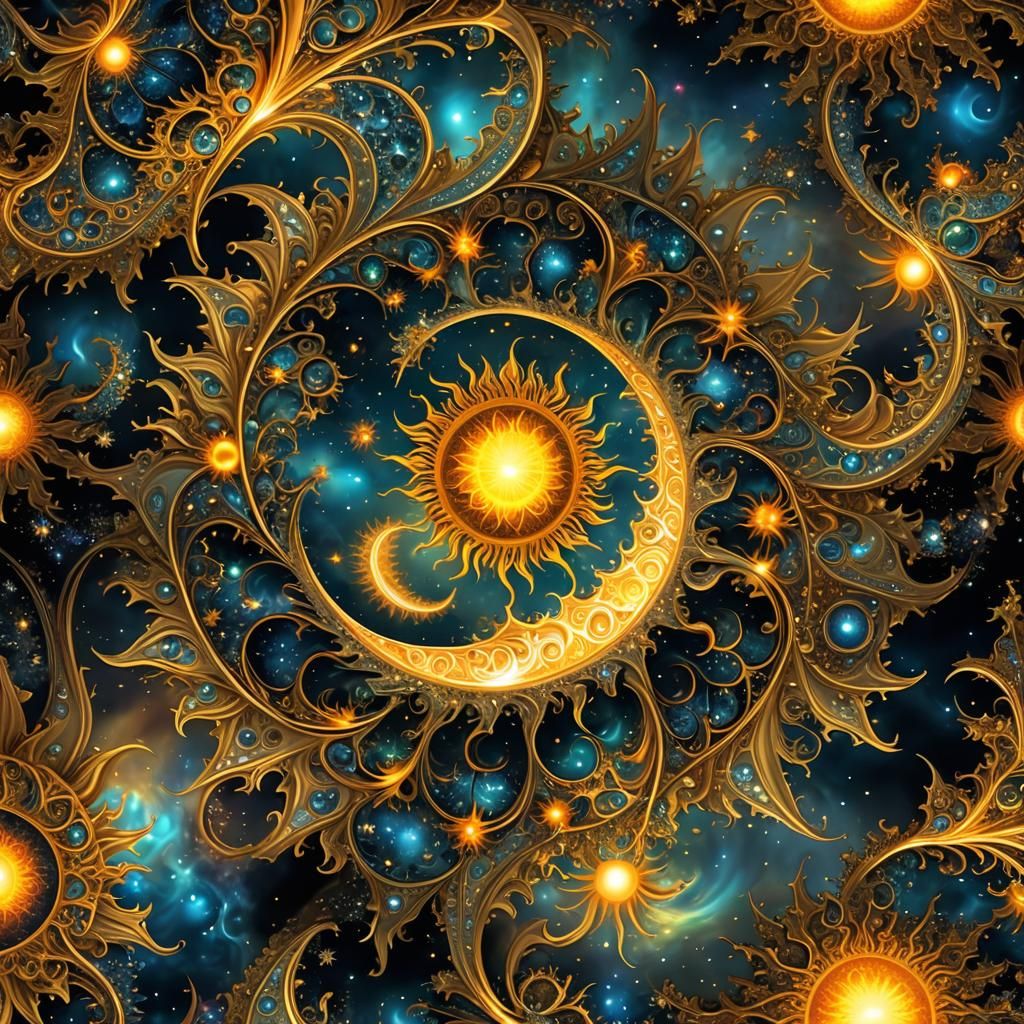 Fractal Art: Sun and Moon in Glassy Galaxy