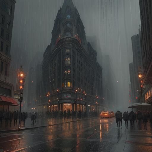 Rainy City Street: Dramatic Digital Matte Painting