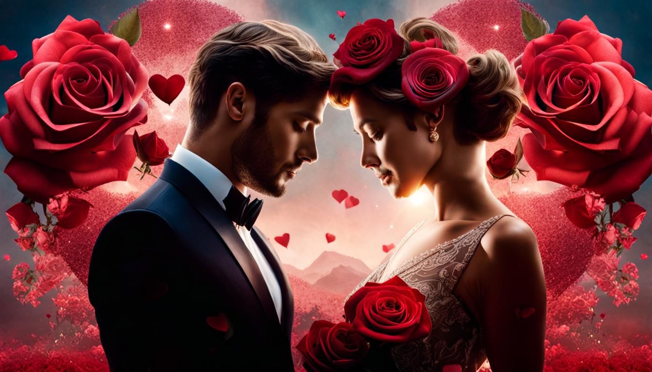 Romantic Double Exposure: Cosmic Valentine's Harmony