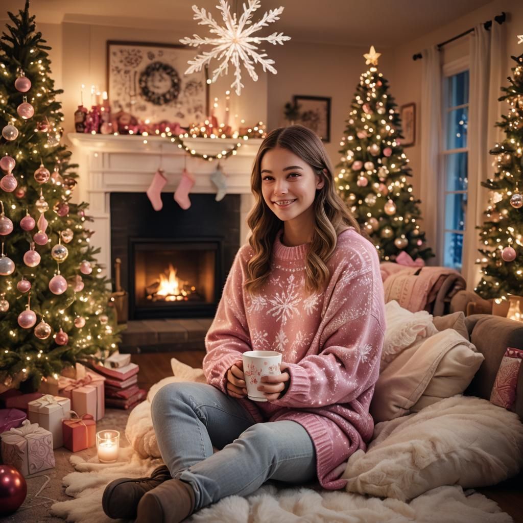 Christmas Dream: Girl in Festive Sweater, Fantasy Art