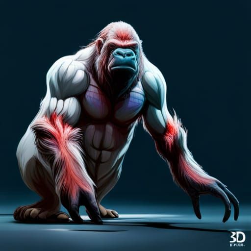 Walrus Gorilla Hybrid in Wheelchair, 3D Digital Art