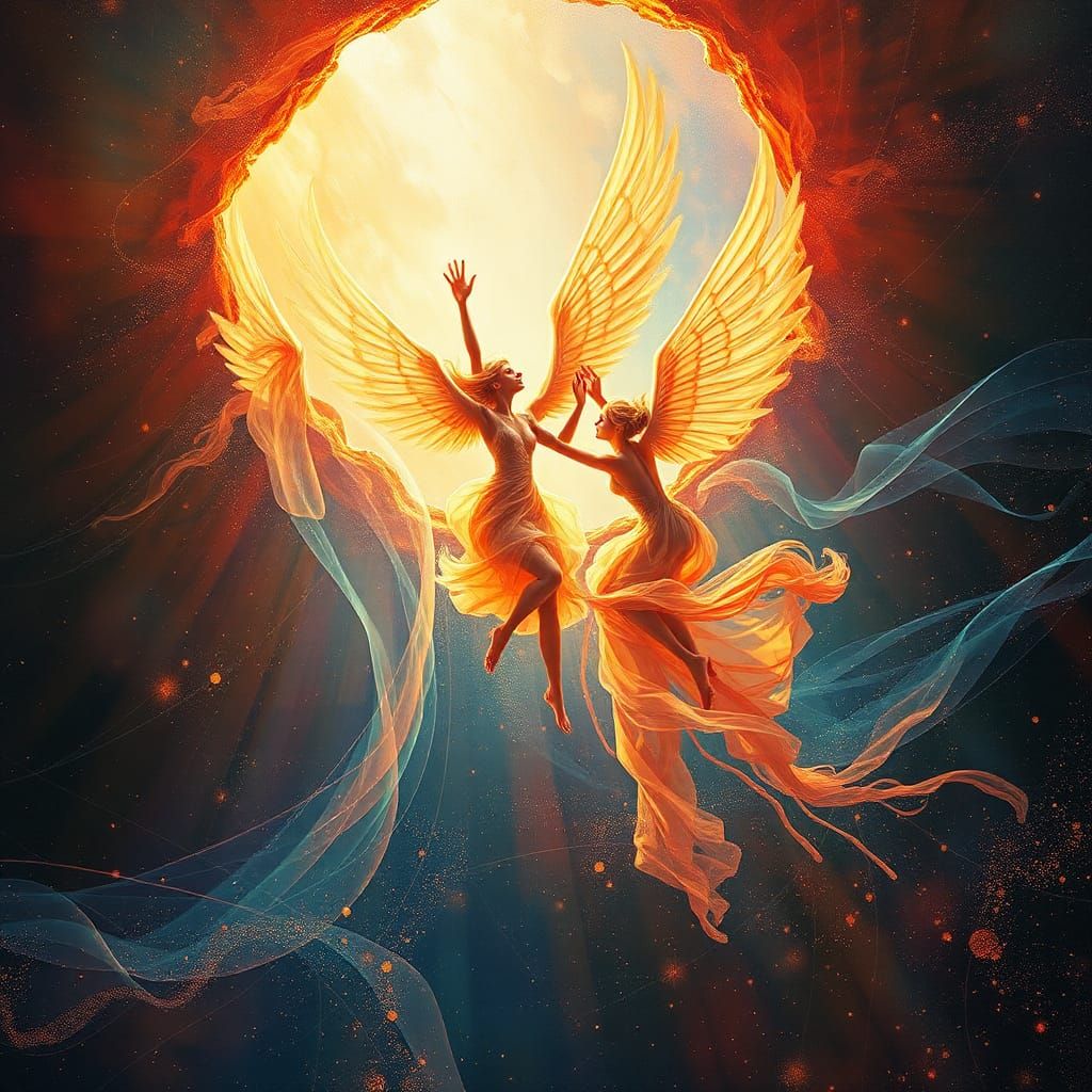 Ethereal Figures of Love and Fire in Freefall