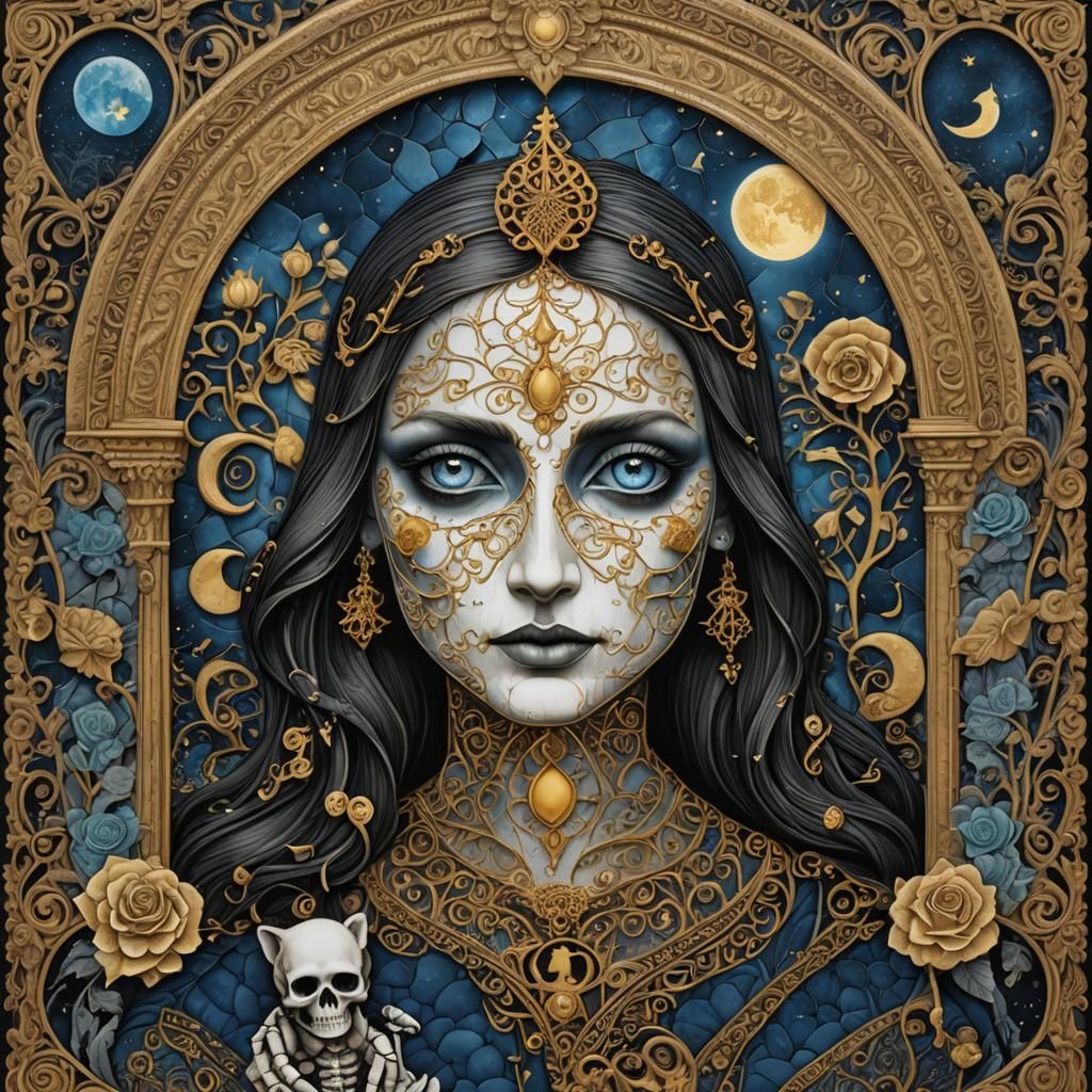 Whimsical Ink Heart with Moonlit Ghosts