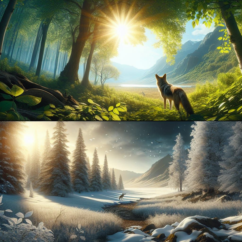 Coyote in Summer and Winter: 8K Digital Matte Paintings