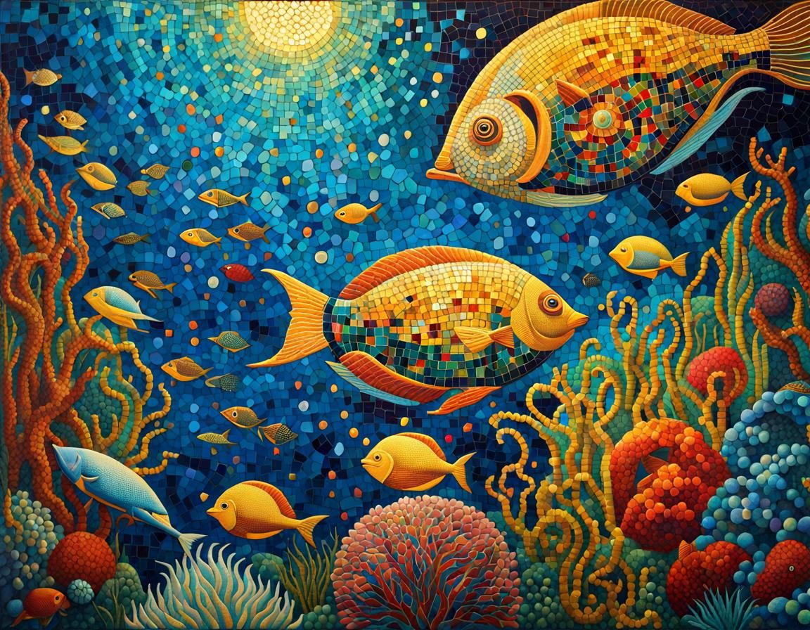 Underwater Paradise Mosaic in Art Deco Style