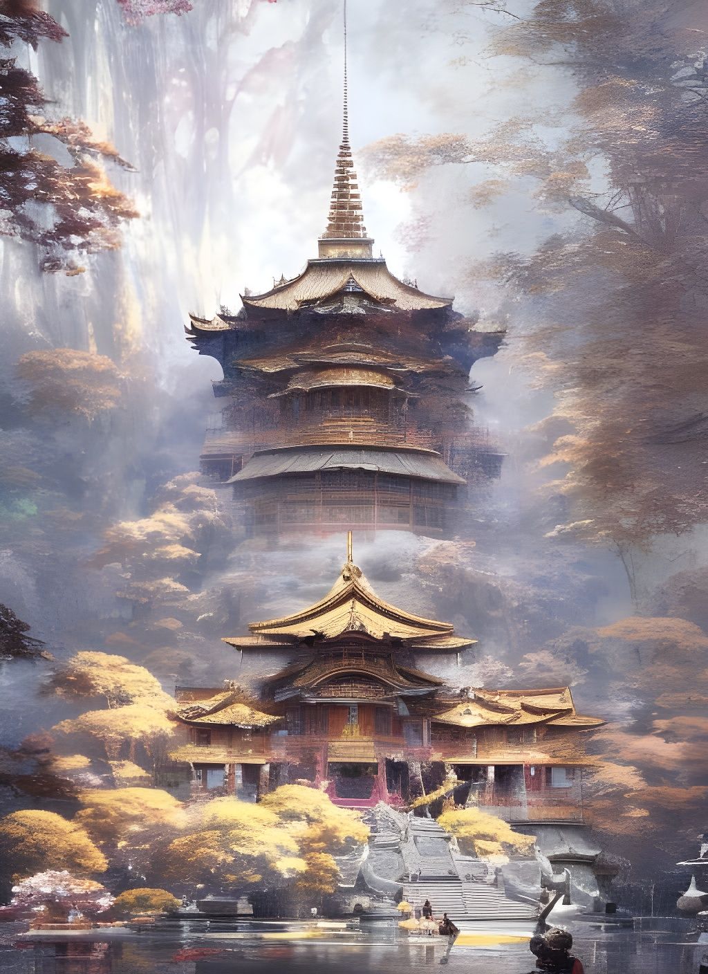 Buddhist Temple Pencil Sketch in Valley of Immortals
