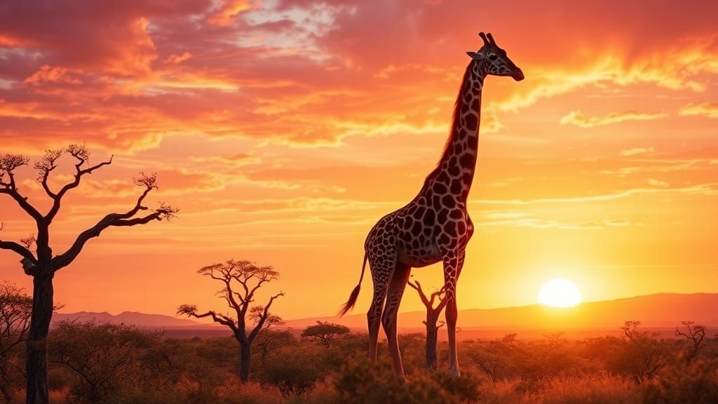 Giraffe in Serene African Sunset