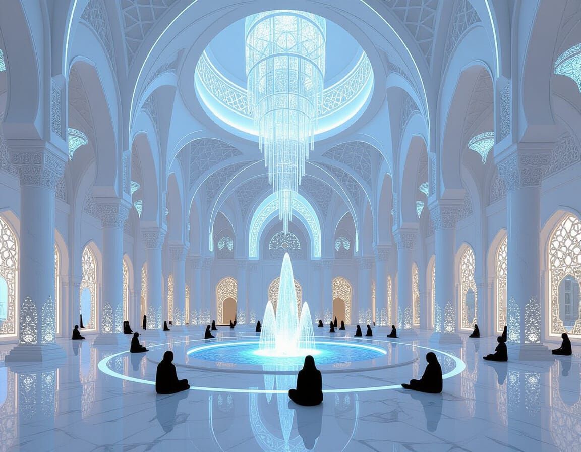 Futuristic Madrasa in Cyberpunk Style