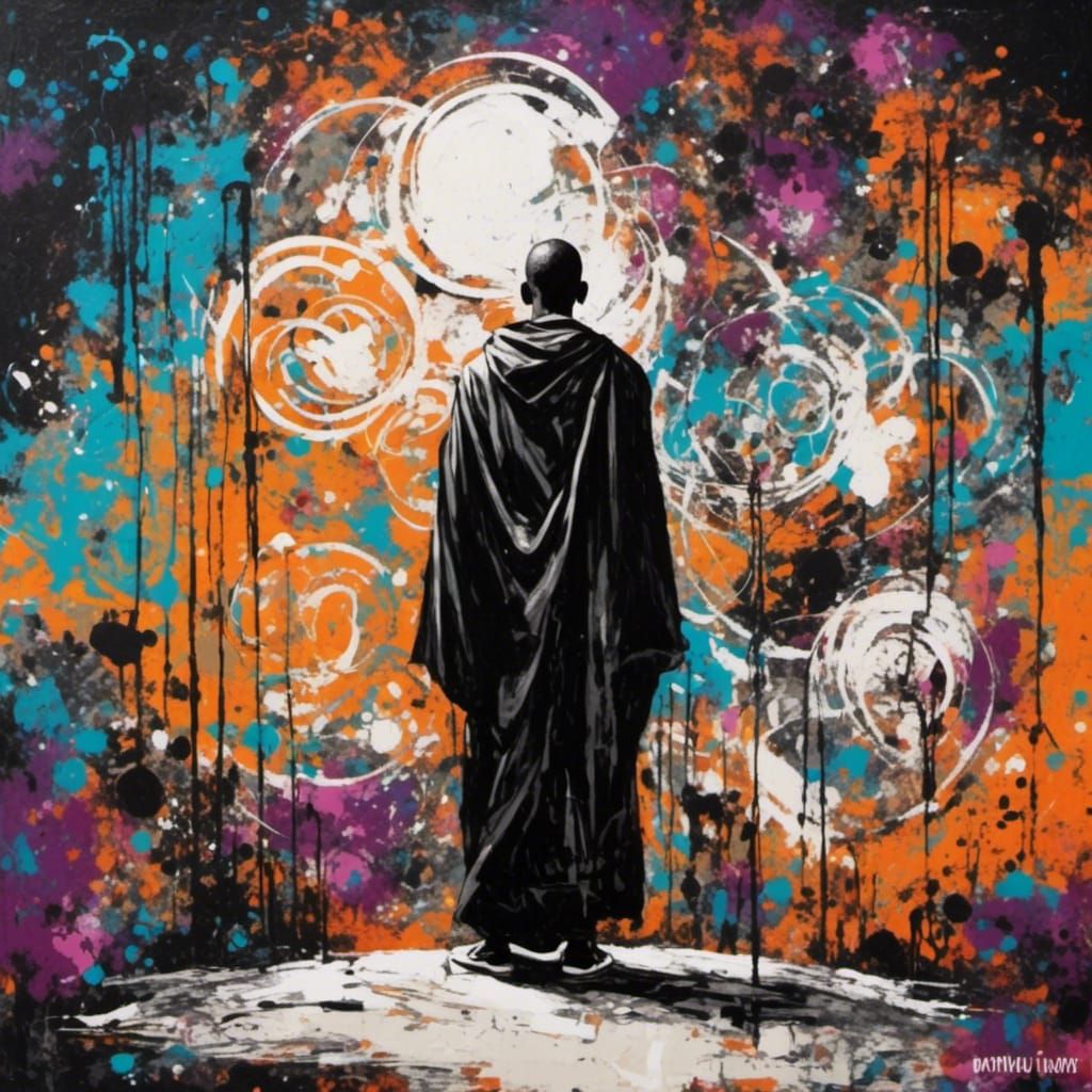 Abstract Graffiti Art of a Jedi-Robed Man