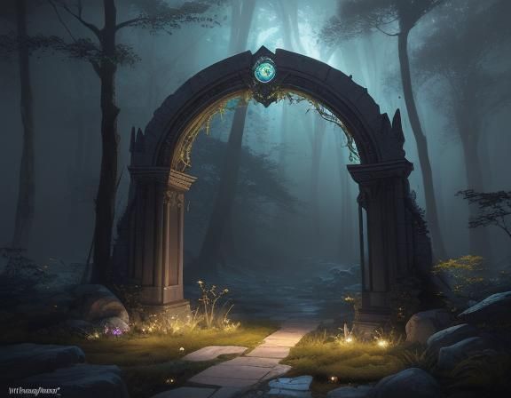 Bioluminescent Forest Archway in Dark Fantasy Style