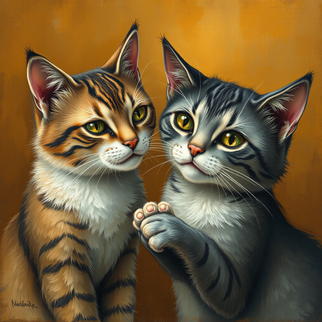 Cats and Humans in Surrealist Dreamscape with Chiaroscuro