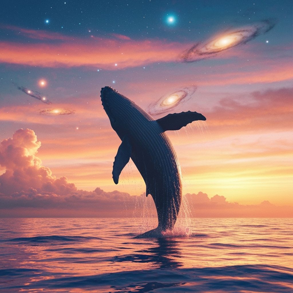 Cosmic Whale Breaching Through Sunset Galaxy Clouds