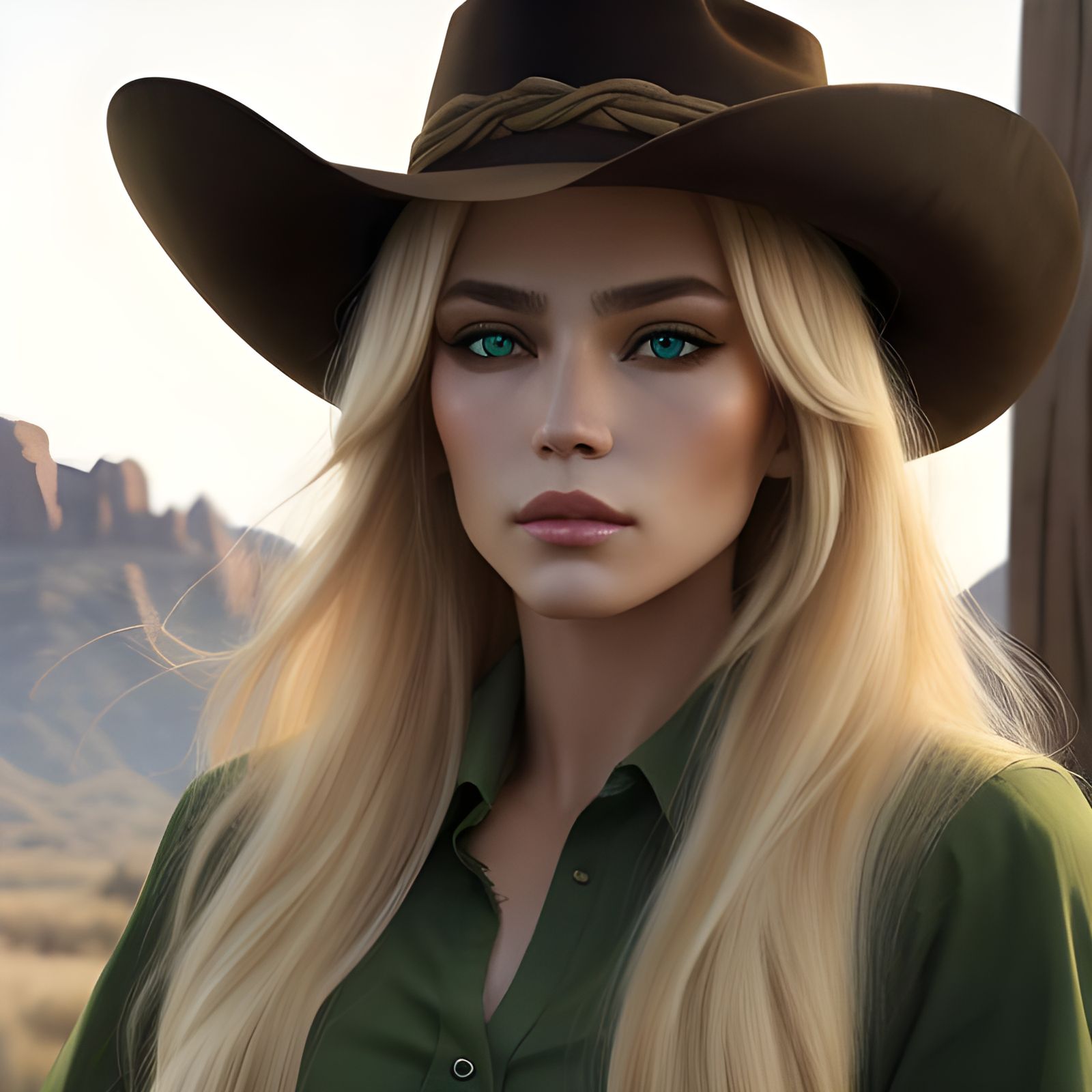 Wild West Inspired Blond Woman with Scar