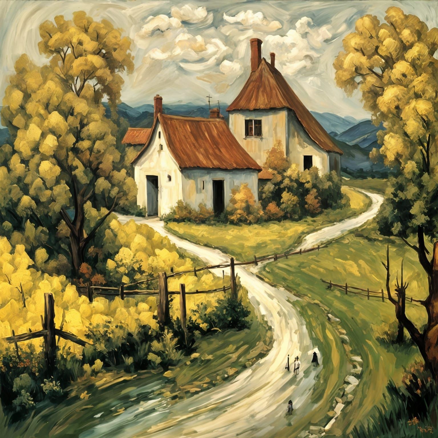 Surreal Medieval Village in Impasto Oil Paint Style