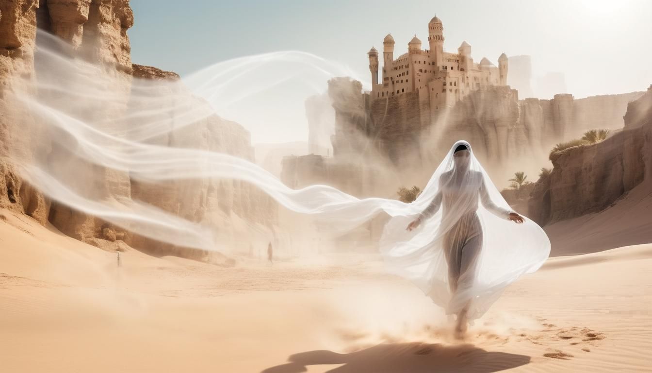 Desert Mirage: Double Exposure Photo of Oasis Castle